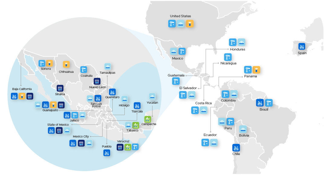Map of Grupo Carso's Geographic Presence