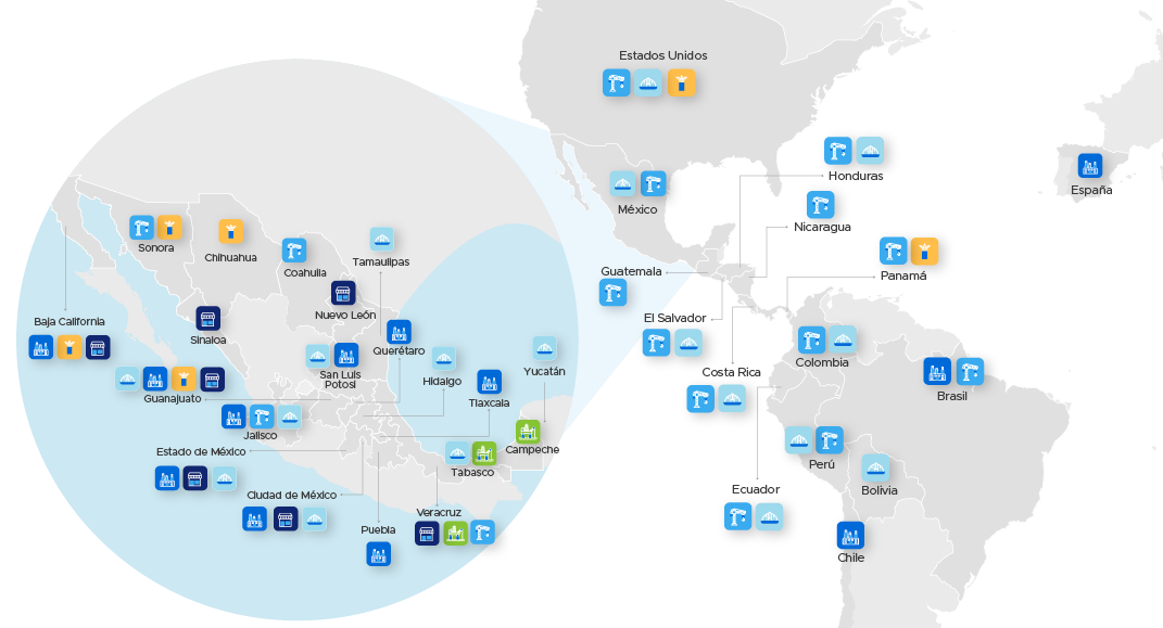Mapa de presencia geográfica de Grupo Carso